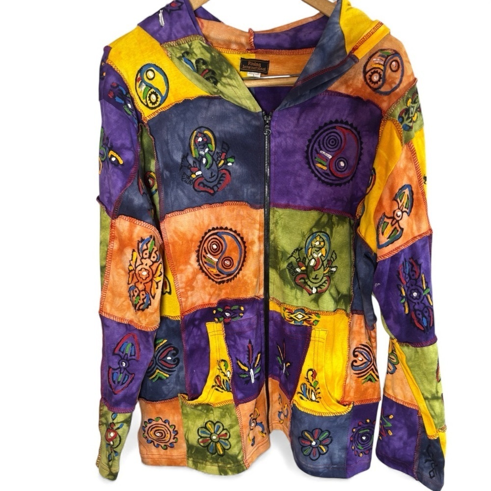 Rising International Multicolor Patchwork Art to wear hippie boho Utility Jacket